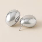 Glossy Silver Dome Stud Earrings