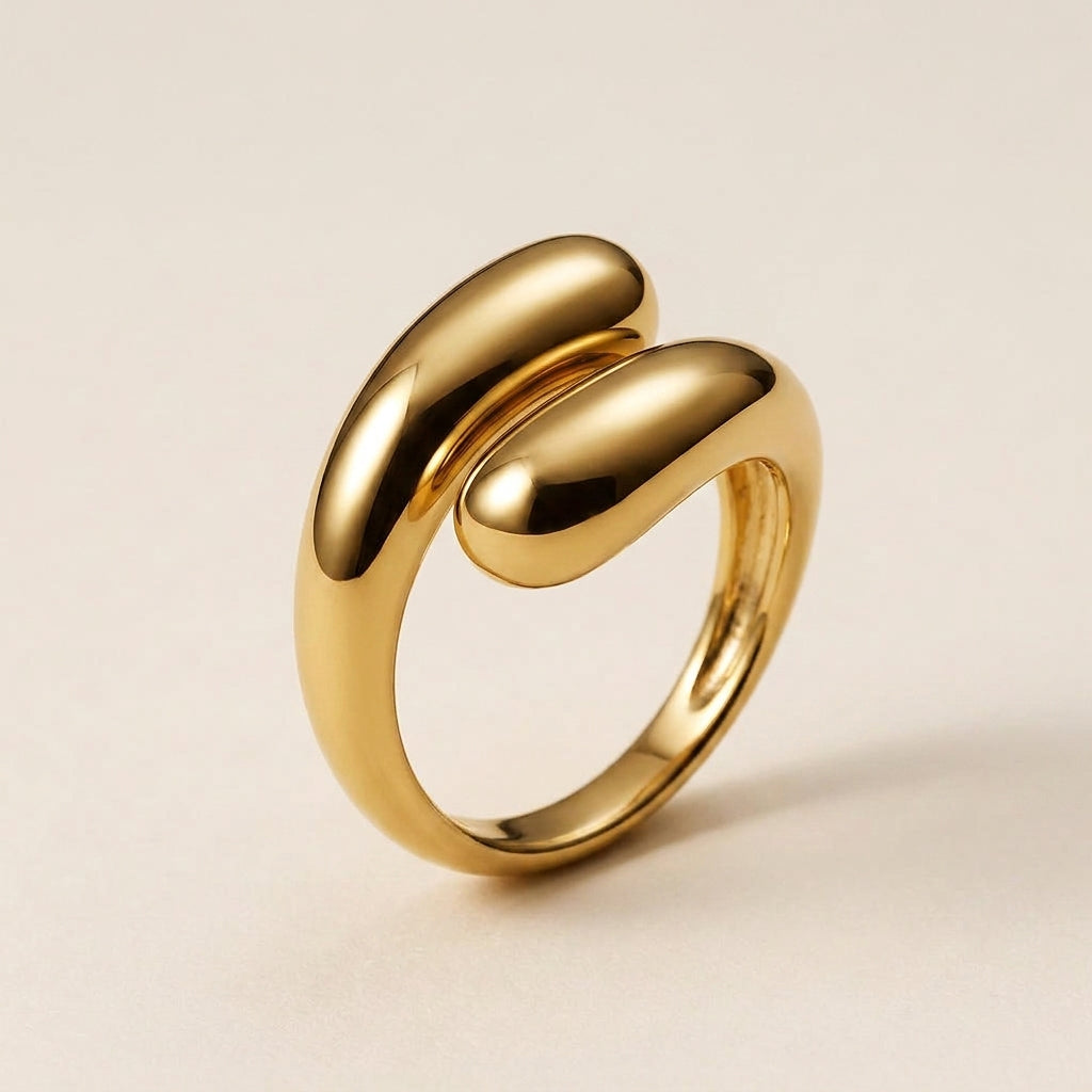 Gold Double Teardrop Bypass Ring