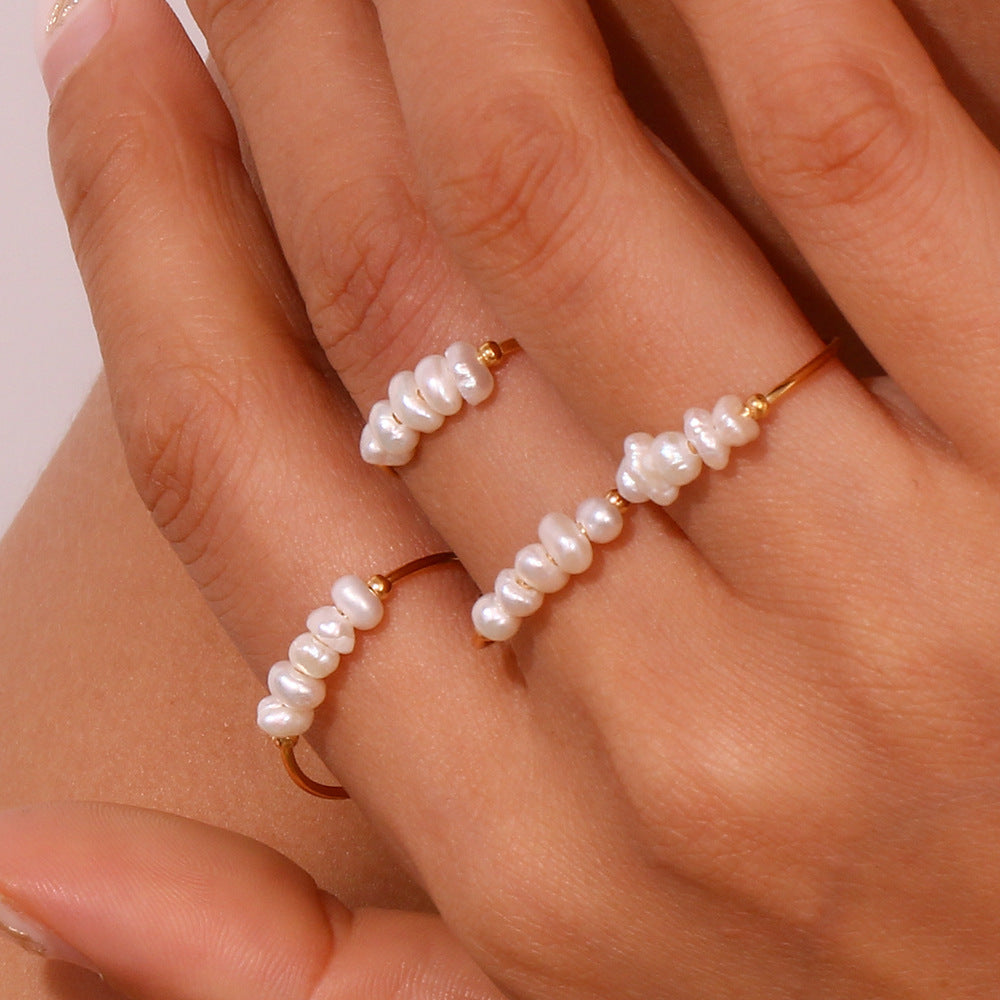 Gold Dainty Pearl Cluster Ring