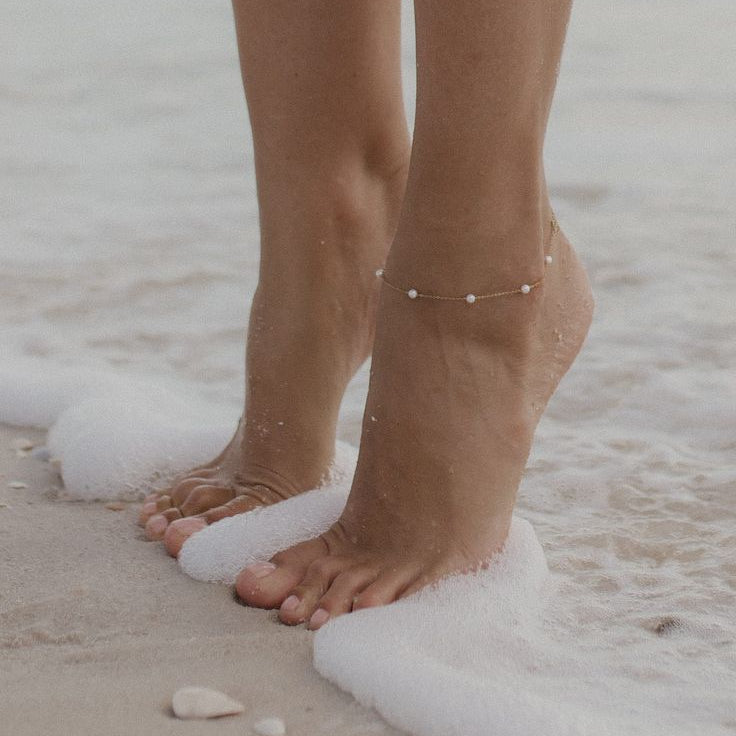 Gold Chain Pearl Station Anklet