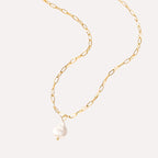 Gold Paperclip Necklace with Pearl Pendant
