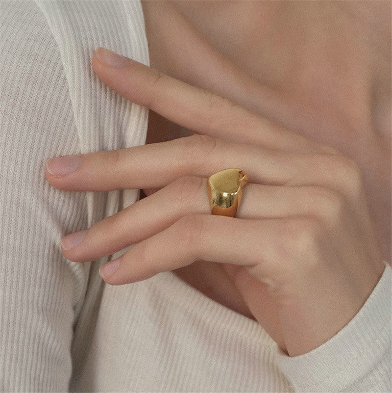 Gold Heart Signet Ring