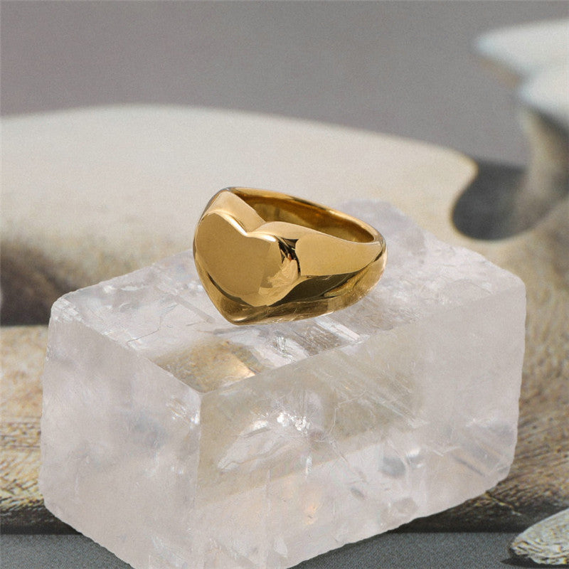 Gold Heart Signet Ring