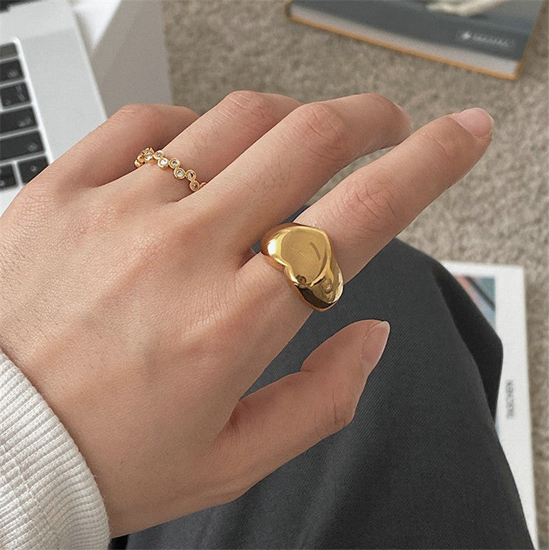 Gold Heart Signet Ring