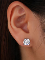 Silver Round Cut CZ Stud Earrings