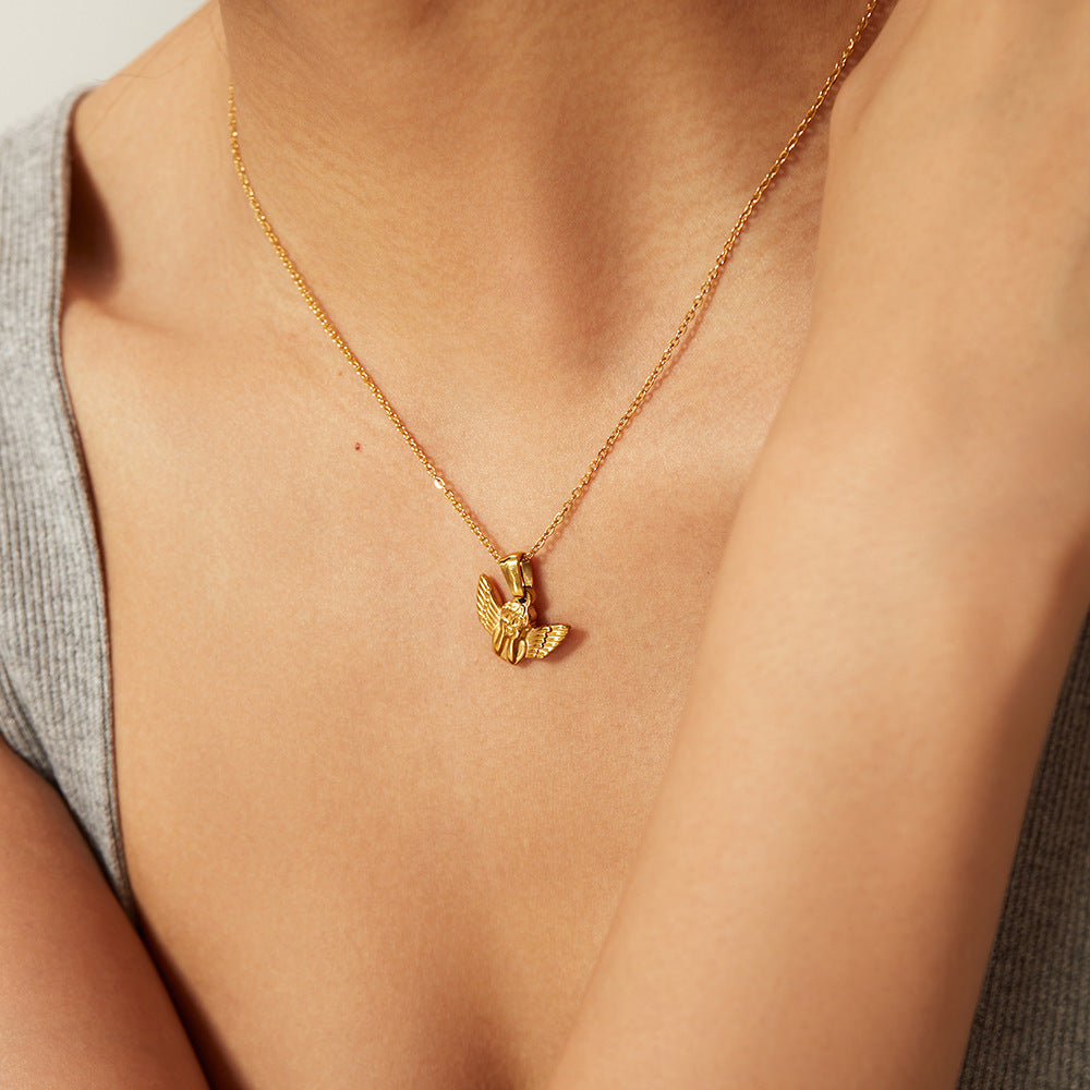 Gold Cherub Angel Pendant Necklace