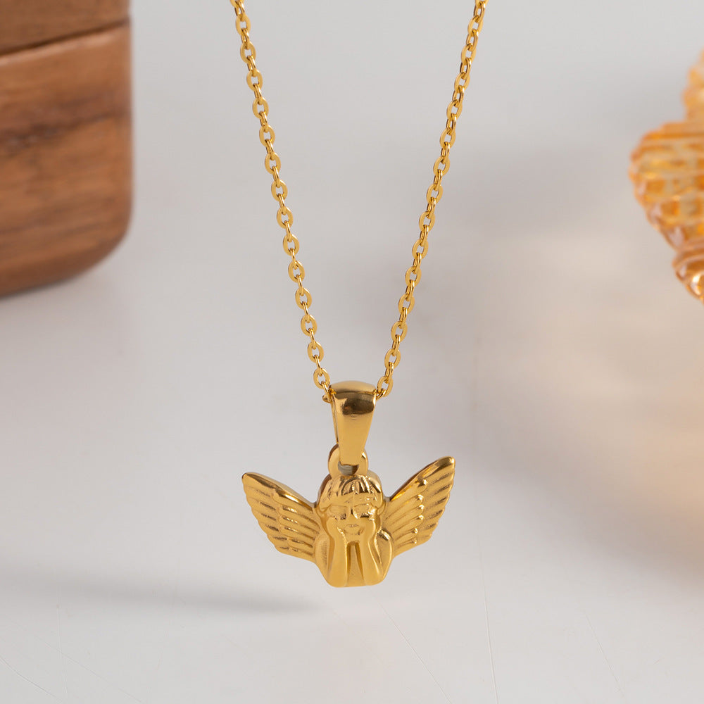 Gold Cherub Angel Pendant Necklace