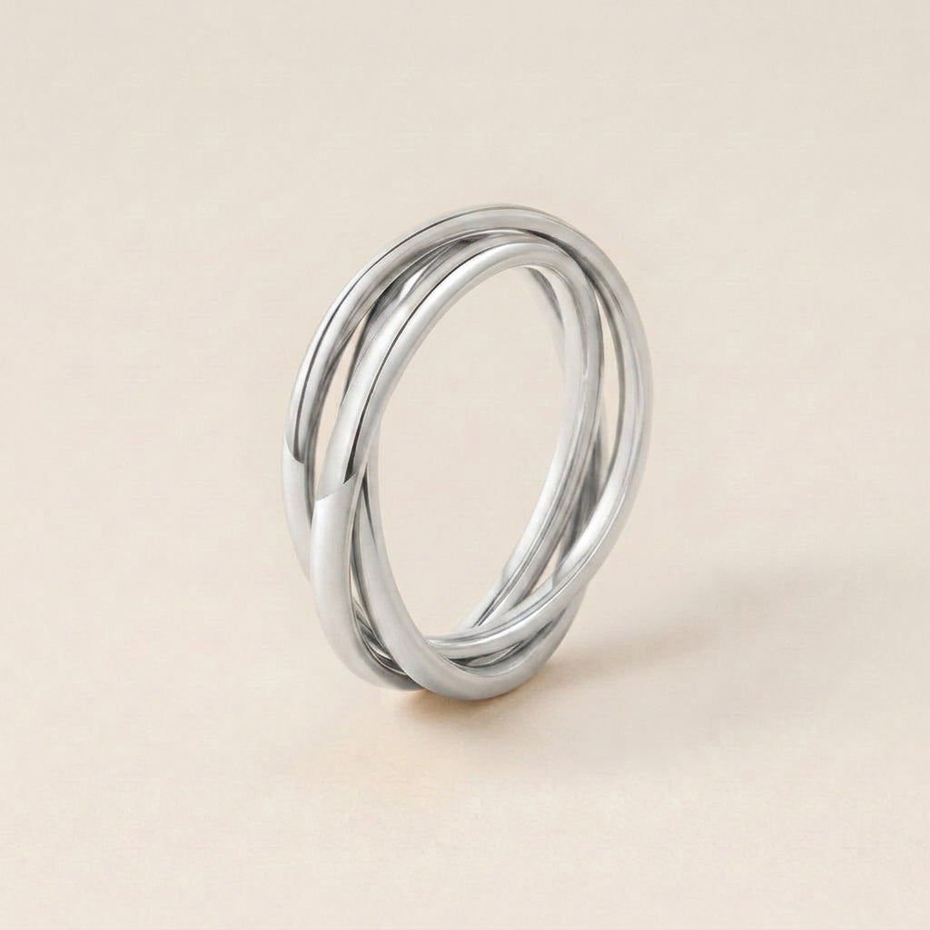 Silver Interlocking Triple Band Ring
