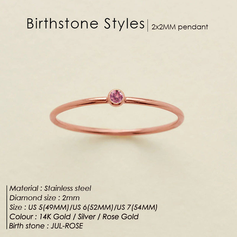 Dainty Gold Birthstone Solitaire Crystal Ring