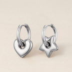 Silver Mismatched Gold Heart & Star Charm Huggie Hoop Earrings
