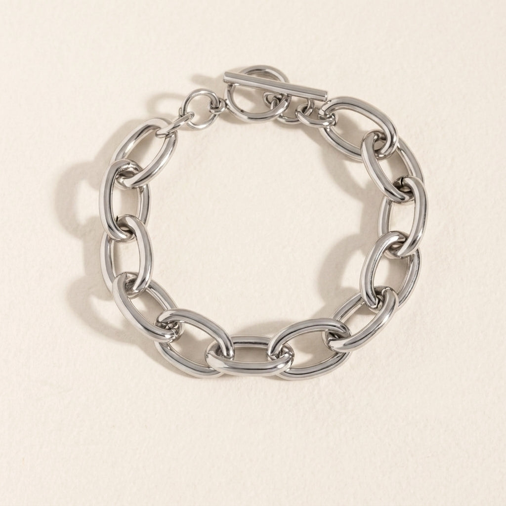 Silver Chunky Oval Link Chain Bracelet