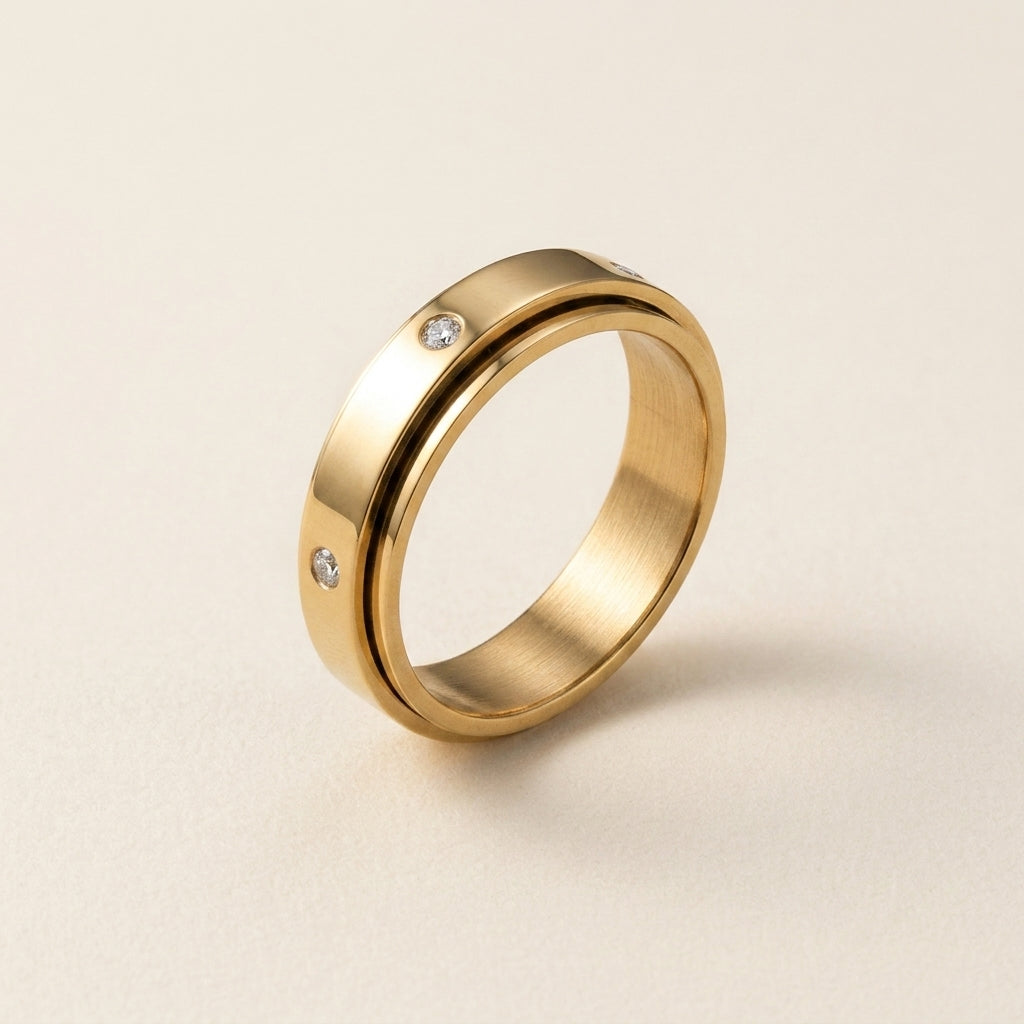 Gold Spinning Band with Stones Ring