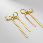 Gold Bow Ribbon Drop Earrings