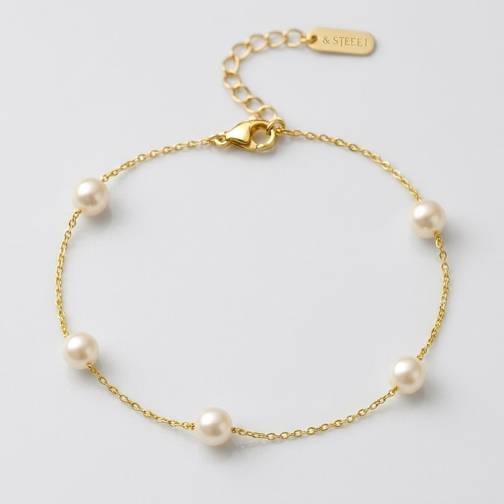 Gold Chain Pearl Station Anklet