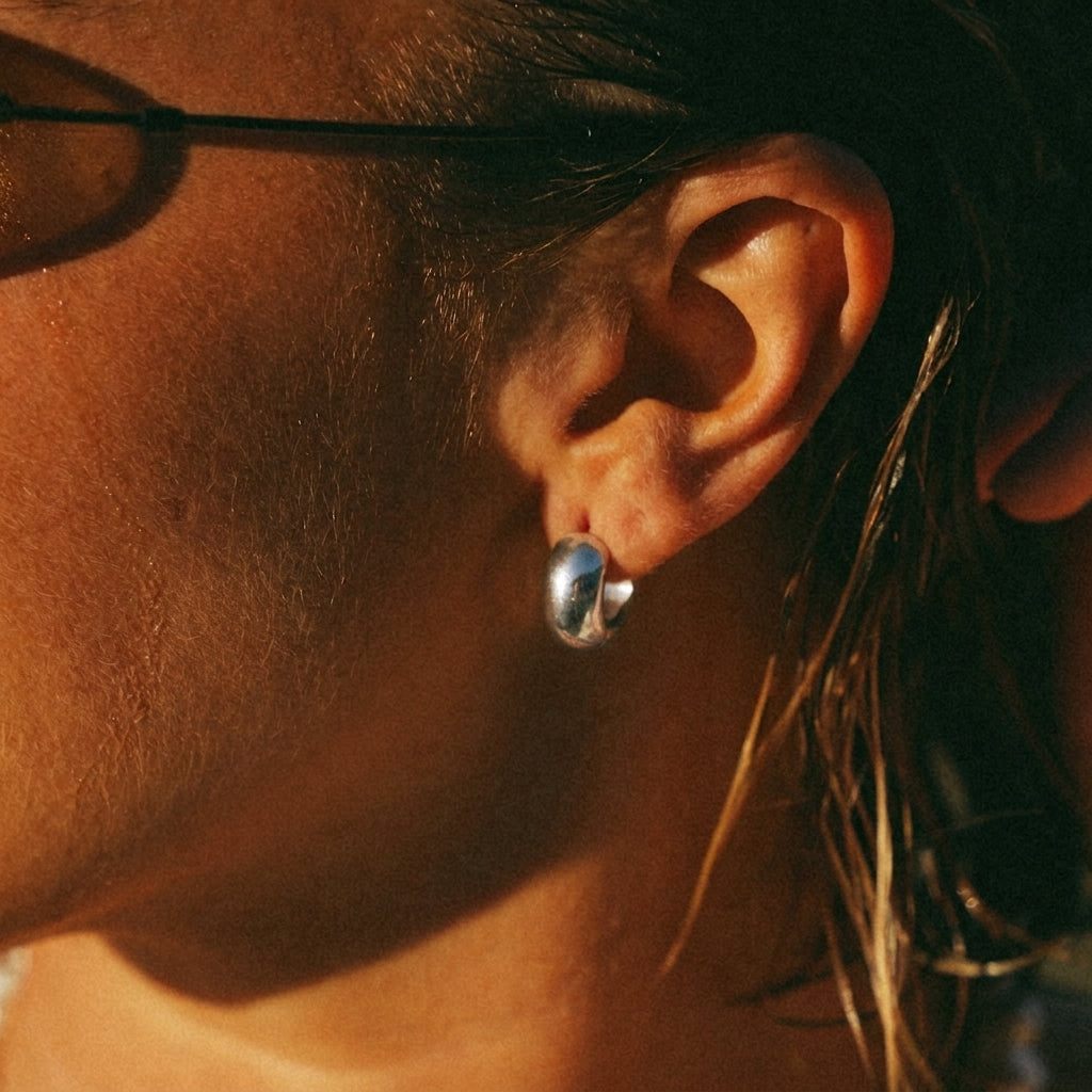 Silver Dome Hoop Earrings