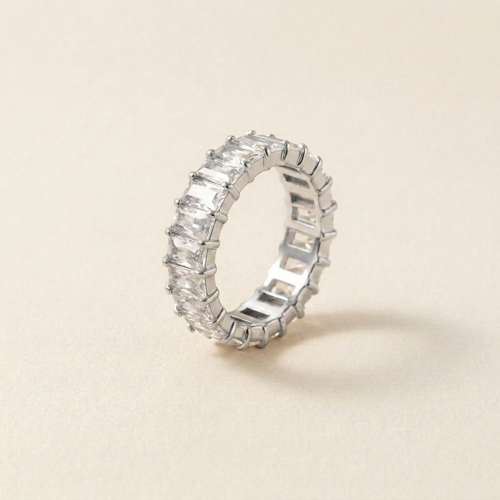 Crystal Eternity Band Silver Ring