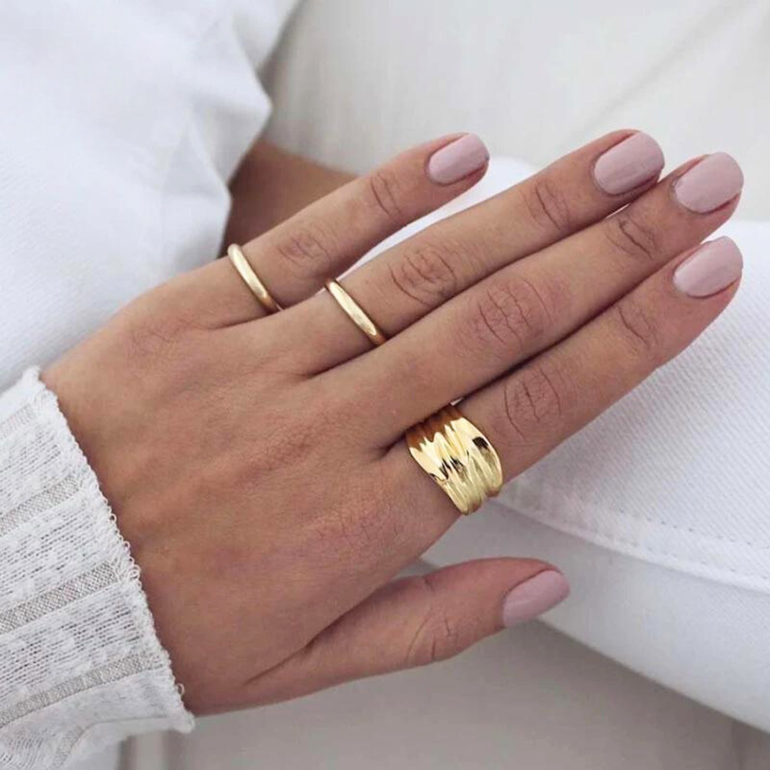 Gold Textured Wave Wide Band Ring
