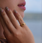 Gold Sunburst Round Signet Ring