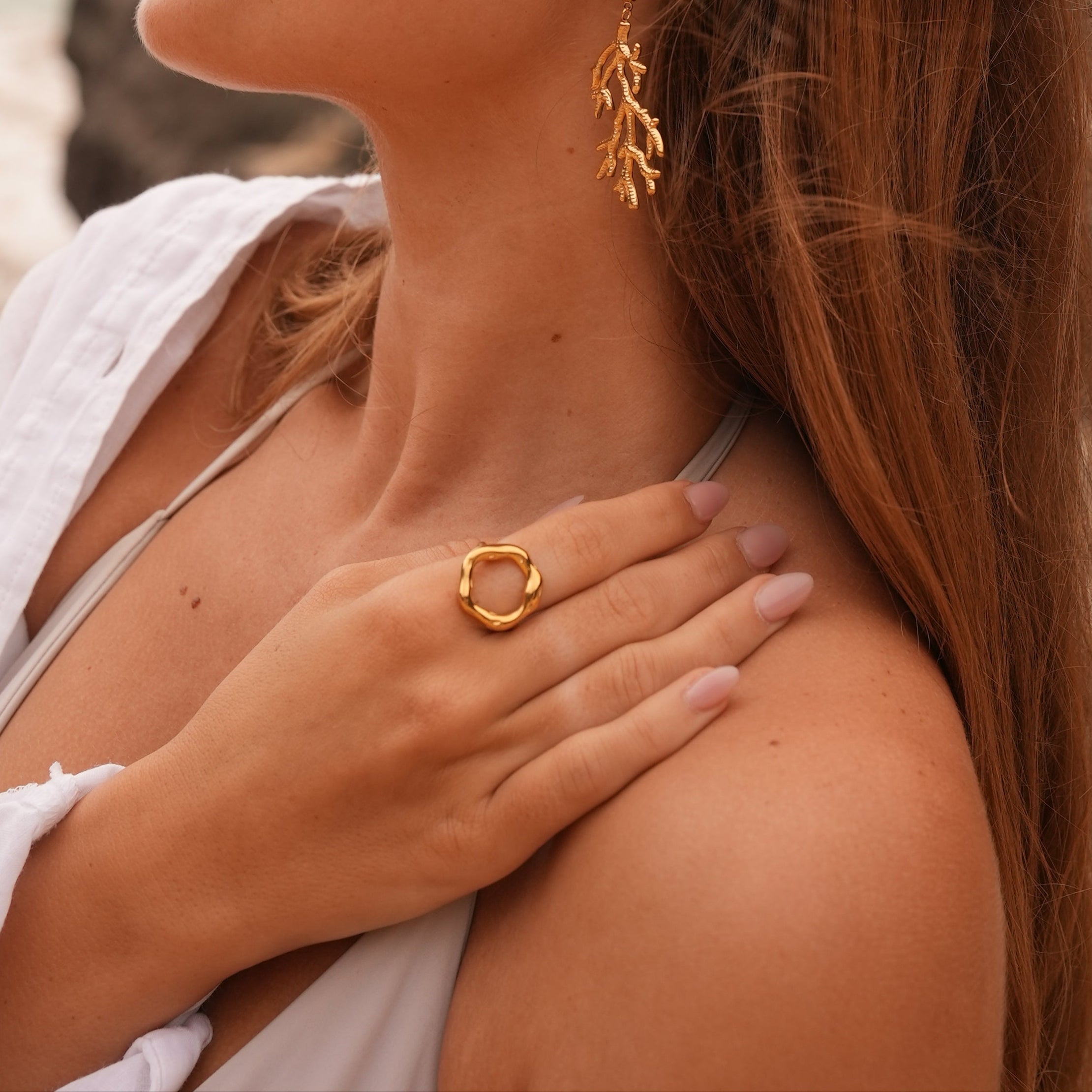 Hammered Gold Open Circle Ring