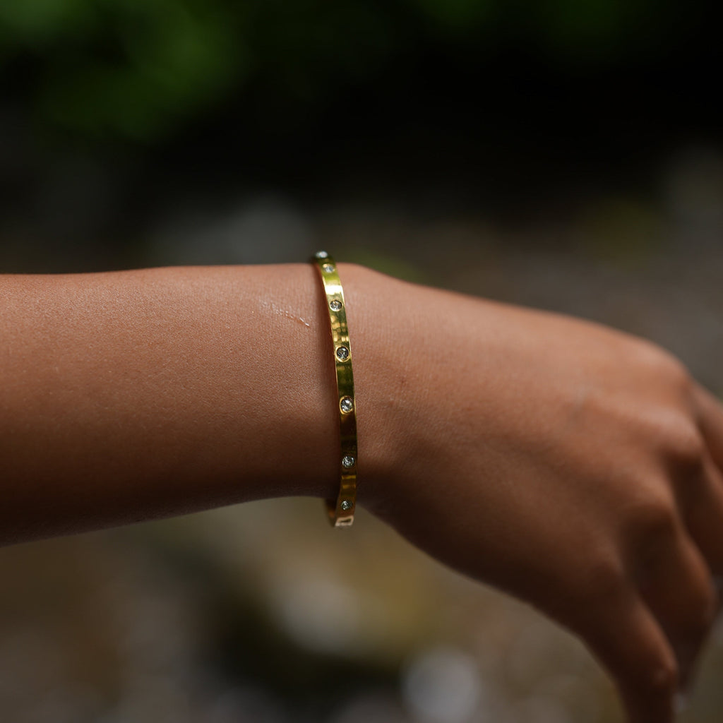 Gold Crystal-Studded Bangle Bracelet