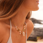 Gold Seashell Pearl Charm Necklace