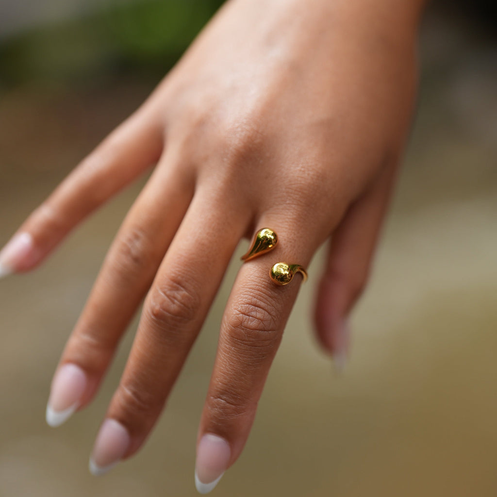 Gold Double Teardrop Wrap Ring
