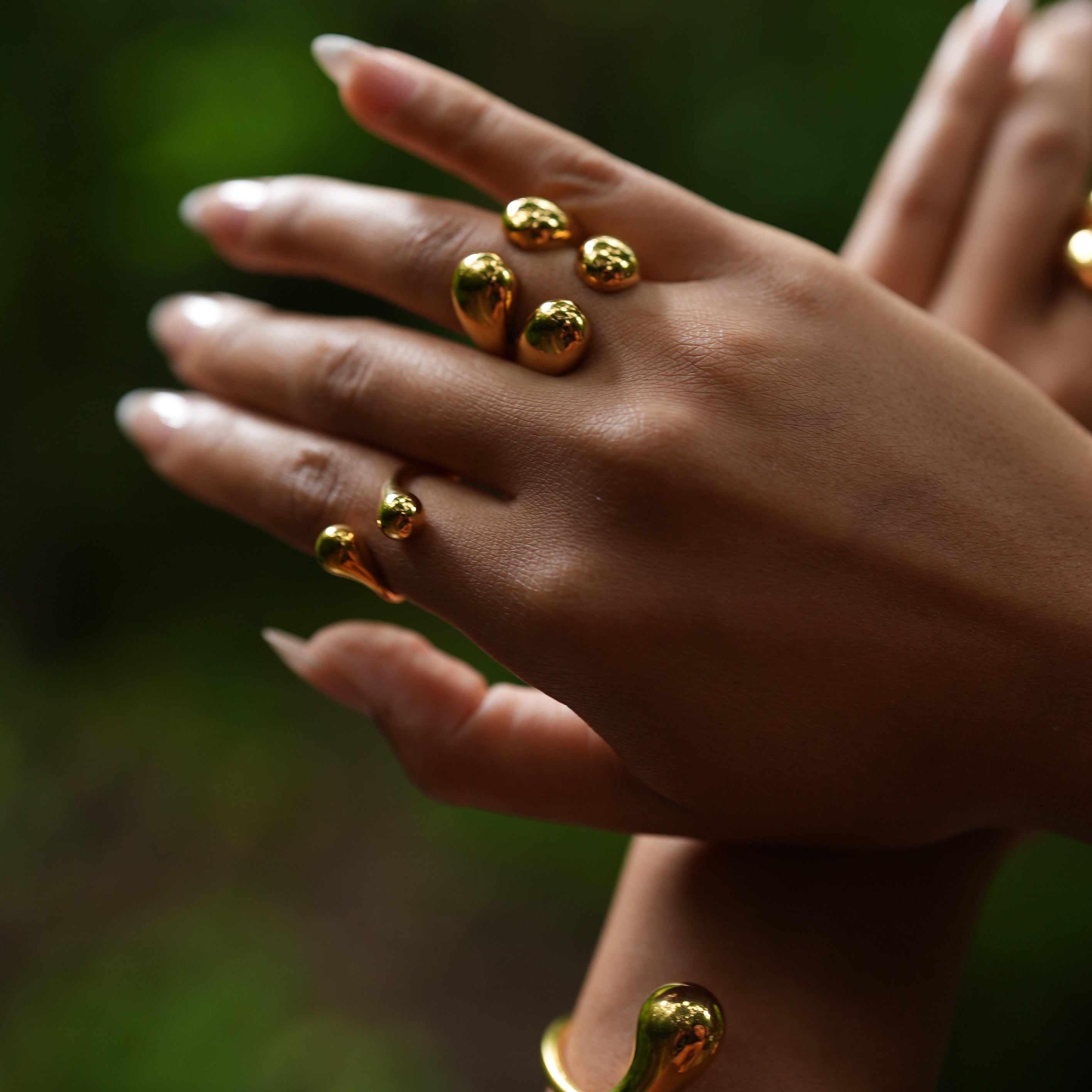 Gold Double Teardrop Wrap Ring