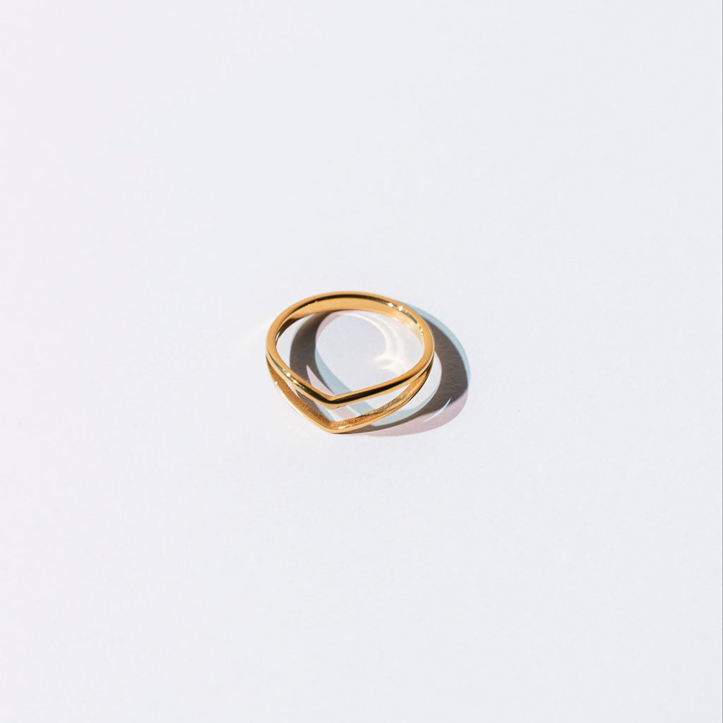 Gold Double Chevron V-Shape Ring