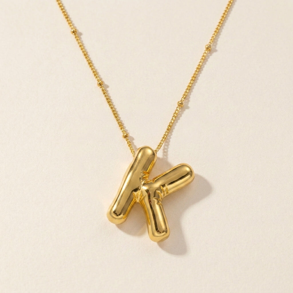 Bubble Letter Initial Necklace