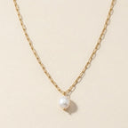 Gold Paperclip Necklace with Pearl Pendant