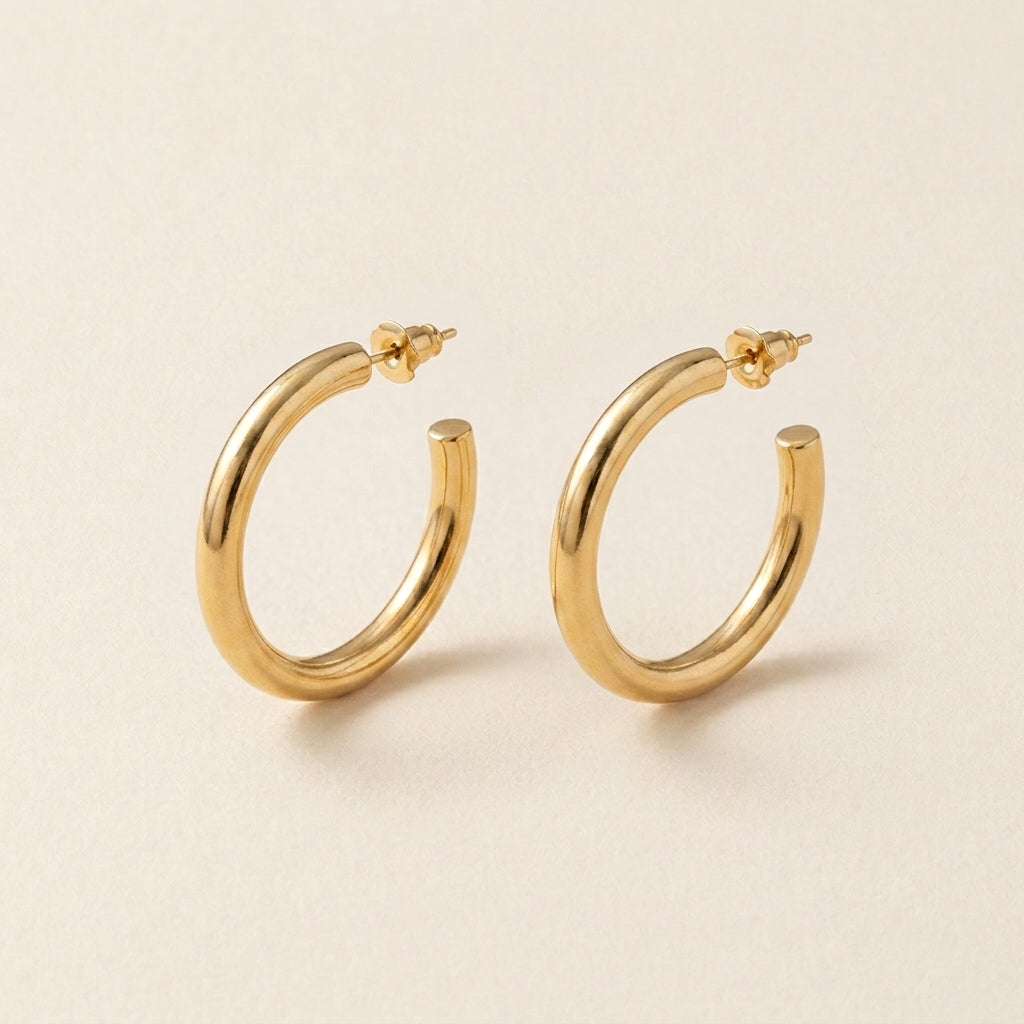 Gold Open Hoop Stud Earrings