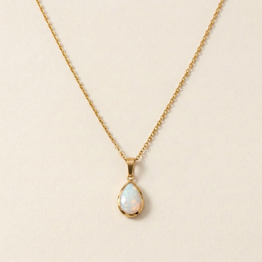 Gold Opal Drop Necklace