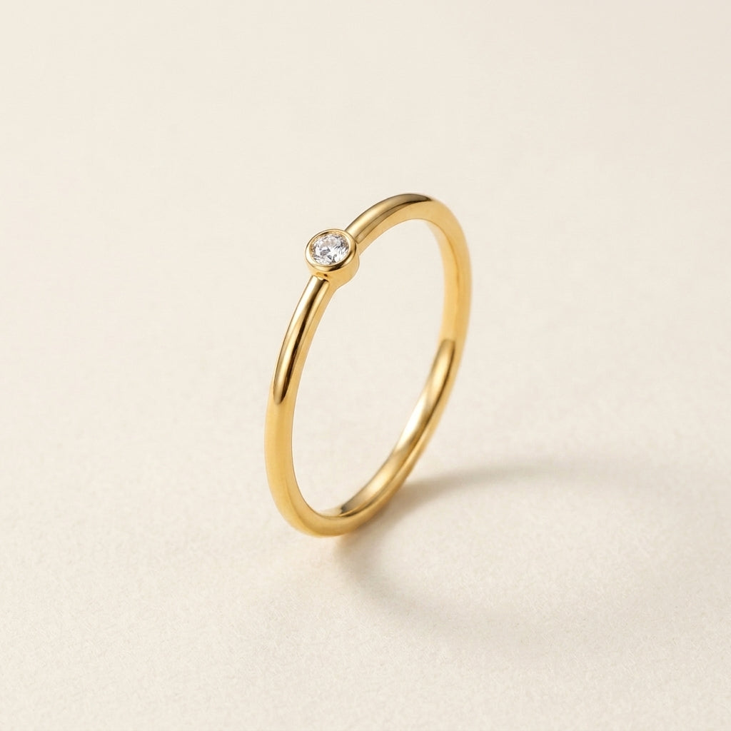 Dainty Gold Birthstone Solitaire Crystal Ring