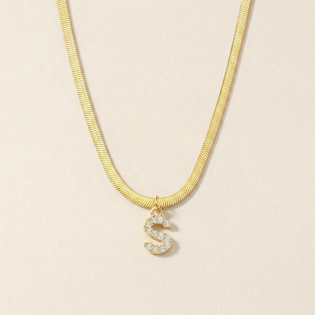 Gold Crystal Initial Pendant Necklace