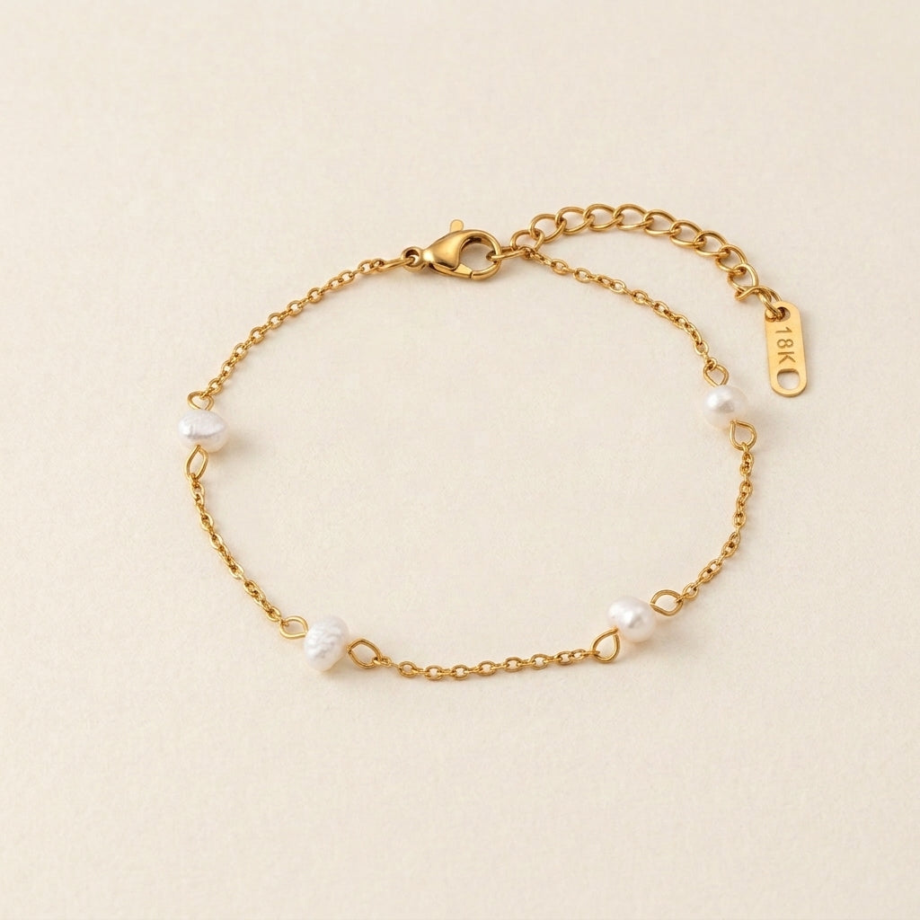 Gold Chain Pearl Station Anklet