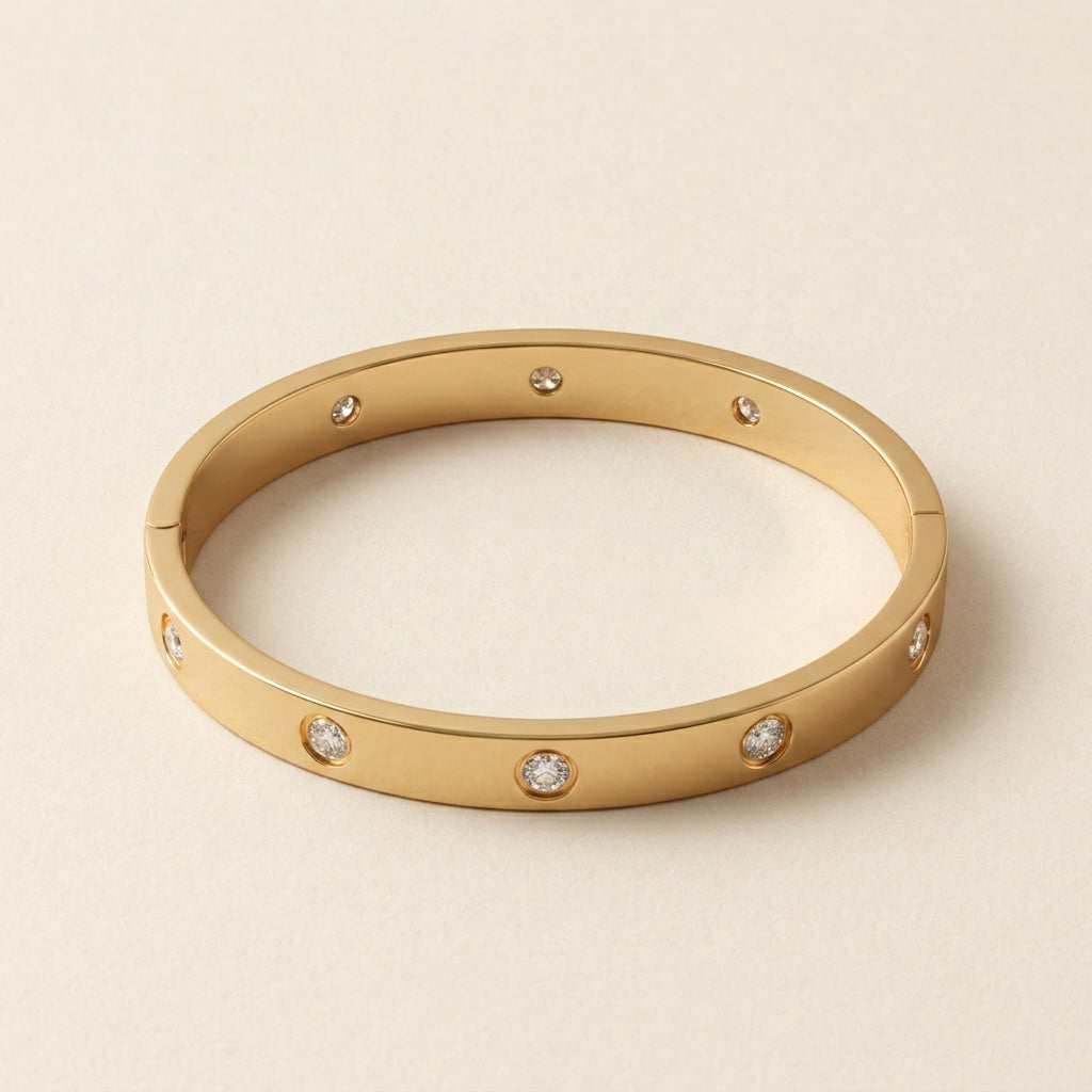 Gold Crystal-Studded Bangle Bracelet
