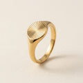 Gold Sunburst Round Signet Ring