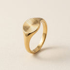 Gold Sunburst Round Signet Ring