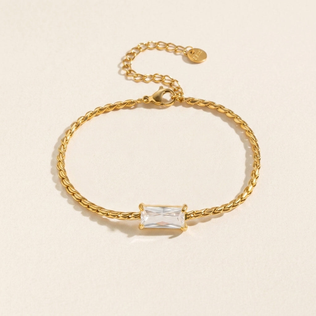 Gold Rope Chain Crystal Diamond Charm Bracelet