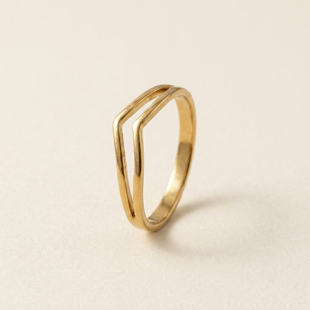Gold Double Chevron V-Shape Ring