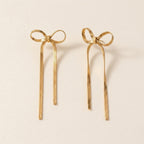 Gold Bow Ribbon Drop Earrings