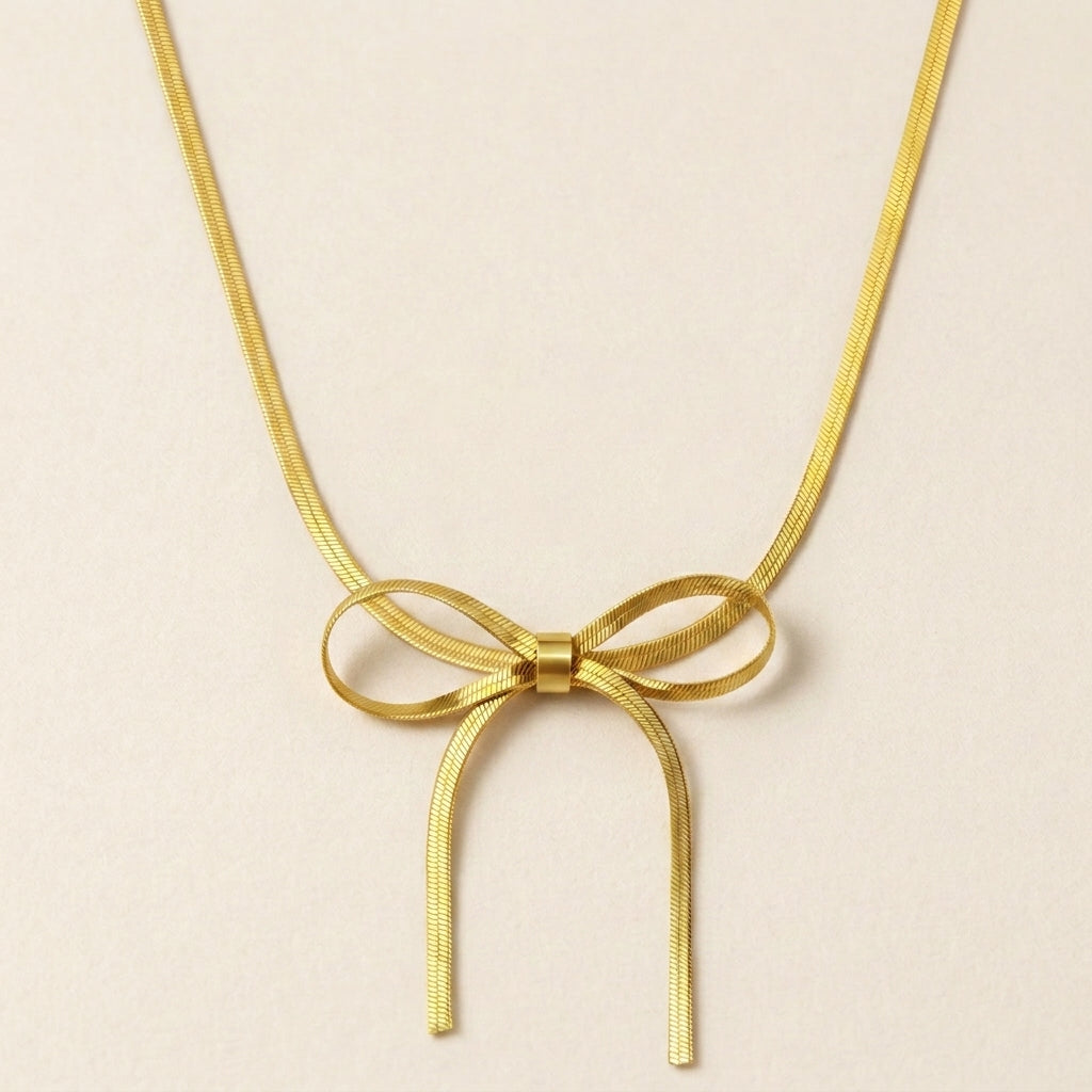 Gold Snake Chain Bow Necklace