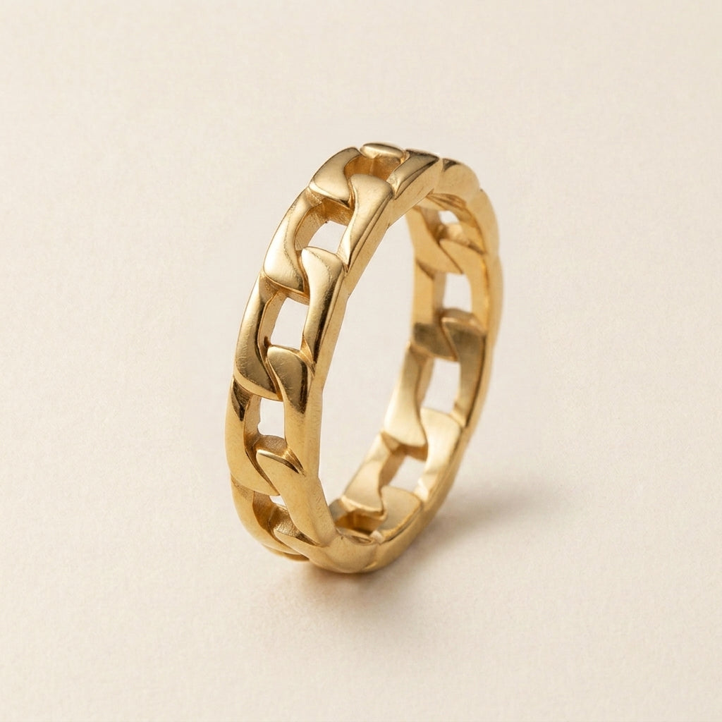 Gold Cuban Link Chain Band Ring