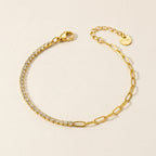 Gold Half Tennis Half Paperclip Diamond Chain Bracelet