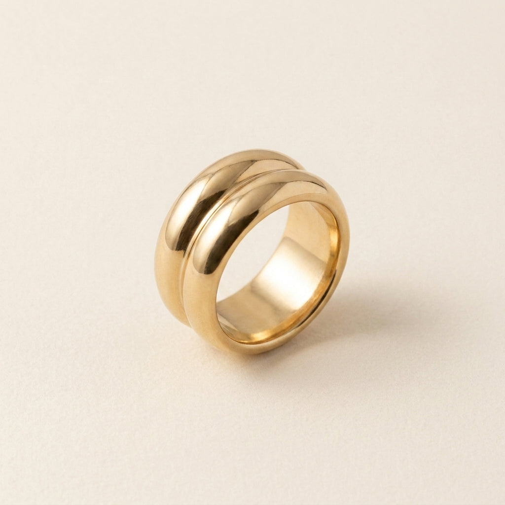 Gold Double Dome Wide Band Ring