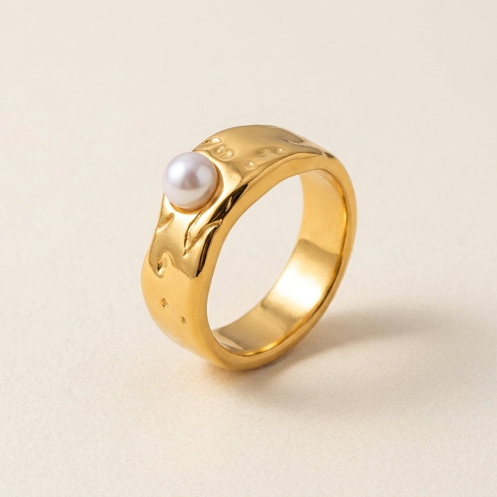 Gold Dome Pearl Ring