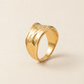 Gold Textured Wave Wide Band Ring