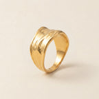 Gold Textured Wave Wide Band Ring