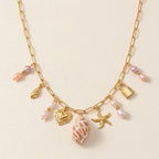 Gold Seashell Pearl Charm Necklace