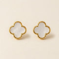 Gold White Clover Stud Earrings